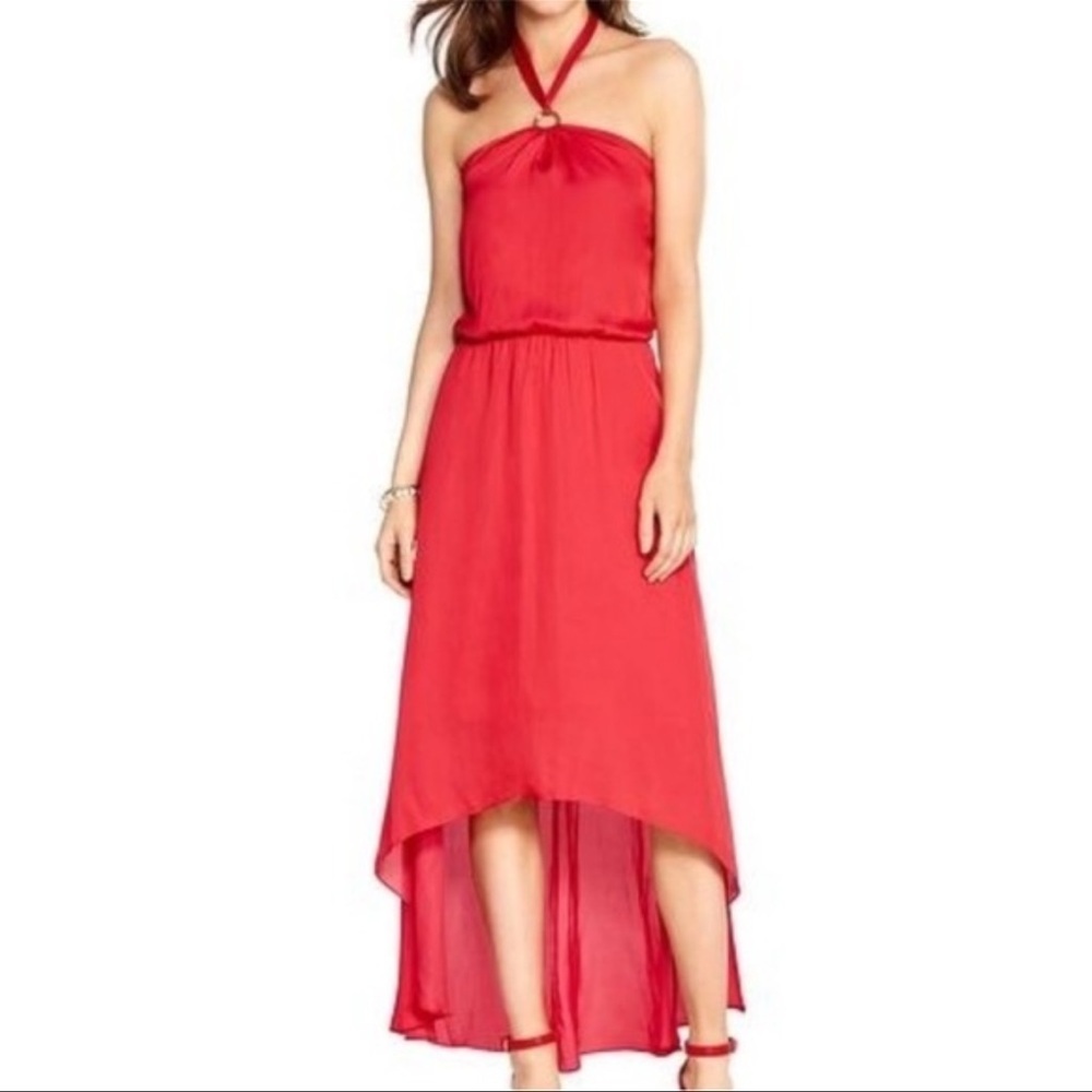 White House Black Market Red Halter Hi Low Dress Petite Size 6